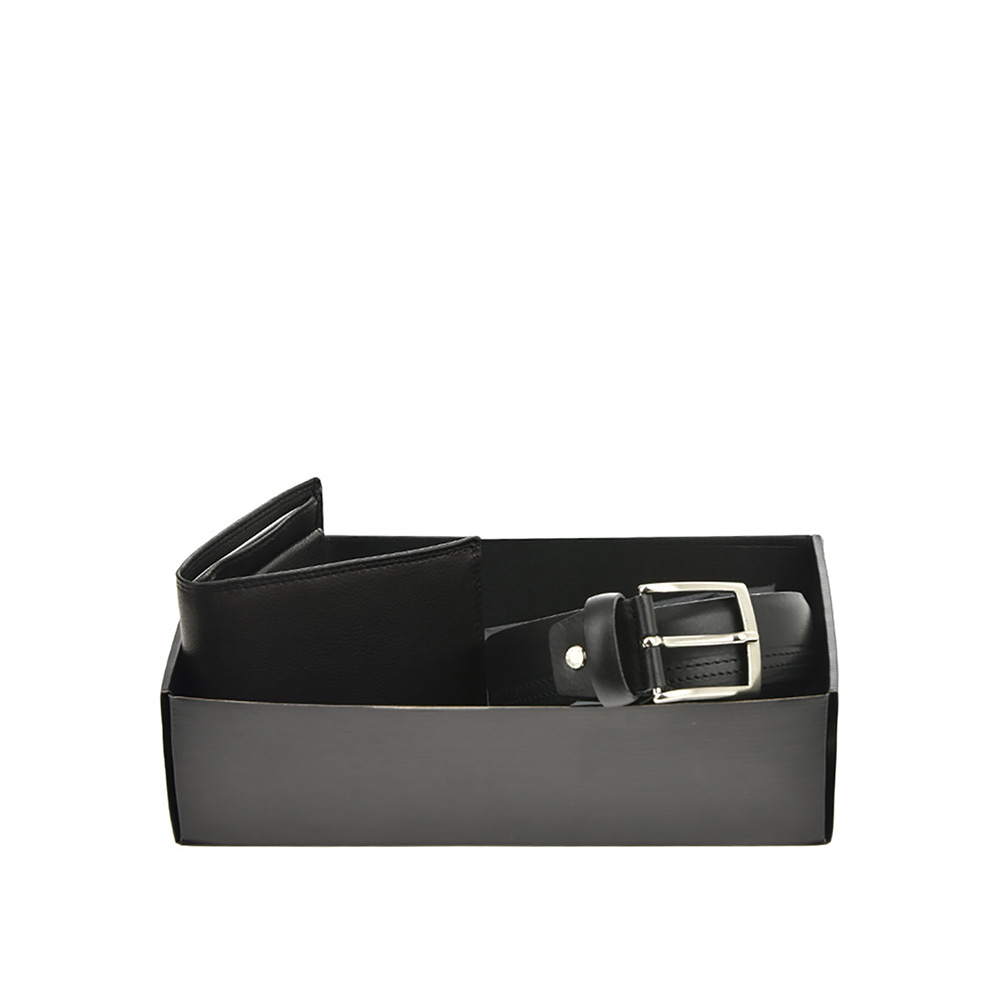 Set cadou barbati portofel si curea din piele naturala Pierro Poggi PP3025-115, Negru/Negru, #2, Bagsy