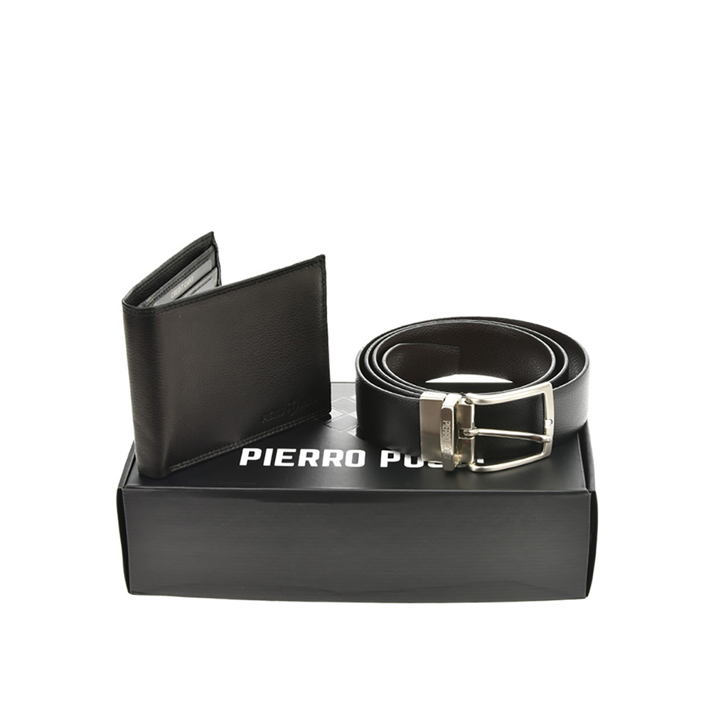 Set cadou barbati portofel si curea din piele naturala Pierro Poggi PP3026-110, Negru/Maro, #1, Bagsy