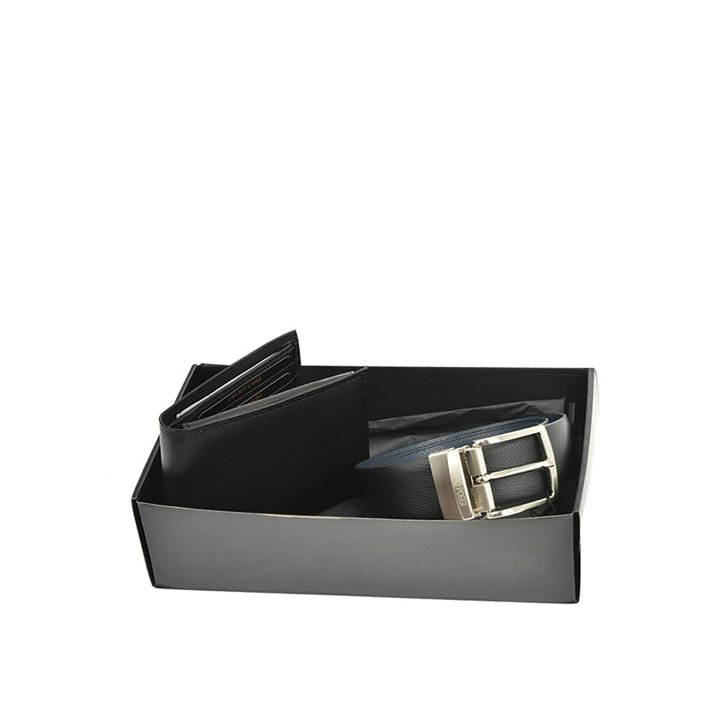 Set cadou barbati portofel si curea din piele naturala Pierro Poggi PP3027-130, Negru/Albastru, #2, Bagsy