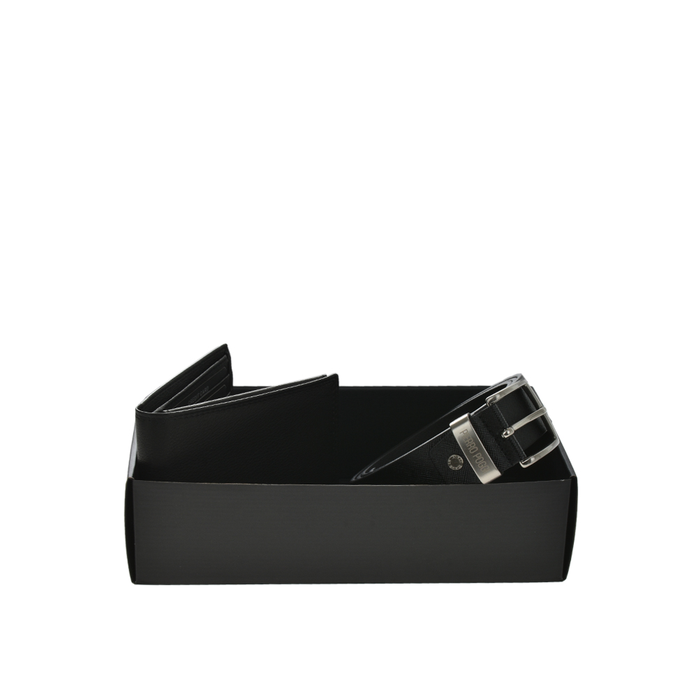 Set cadou barbati portofel si curea din piele naturala Pierro Poggi PP3028-115, Negru/Negru, Nr. 2, Bagsy