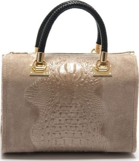 Geanta de umar din piele intoarsa cu texura de reptila din piele naturala Patrizia Lucchini PL0273, Grej, #3, Bagsy