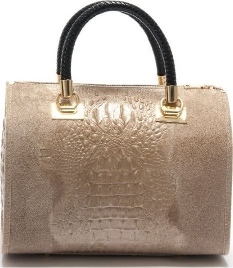 Geanta de umar din piele intoarsa cu texura de reptila din piele naturala Patrizia Lucchini PL0273, Grej, #1, Bagsy