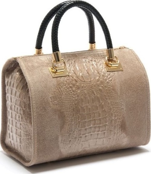 Geanta de umar din piele intoarsa cu texura de reptila din piele naturala Patrizia Lucchini PL0273, Grej, #2, Bagsy