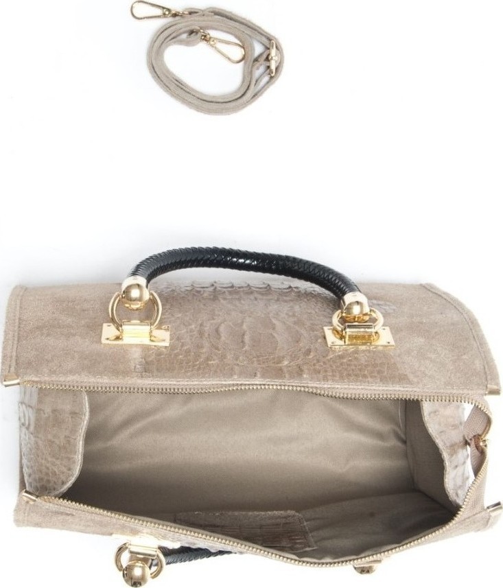 Geanta de umar din piele intoarsa cu texura de reptila din piele naturala Patrizia Lucchini PL0273, Grej, #4, Bagsy
