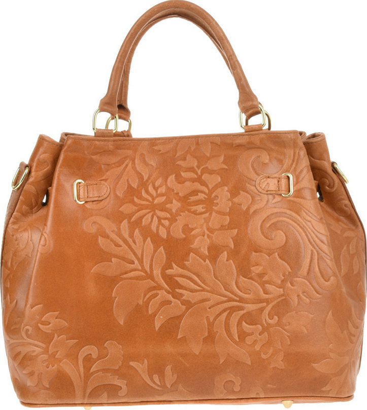 Geanta de mana din piele, model floral, Chiara Canotti CC0210, Cognac, #3, Bagsy
