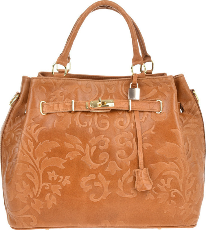 Geanta de mana din piele, model floral, Chiara Canotti CC0210, Cognac, #1, Bagsy