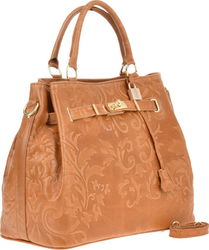 Geanta de mana din piele, model floral, Chiara Canotti CC0210, Cognac, #2, Bagsy
