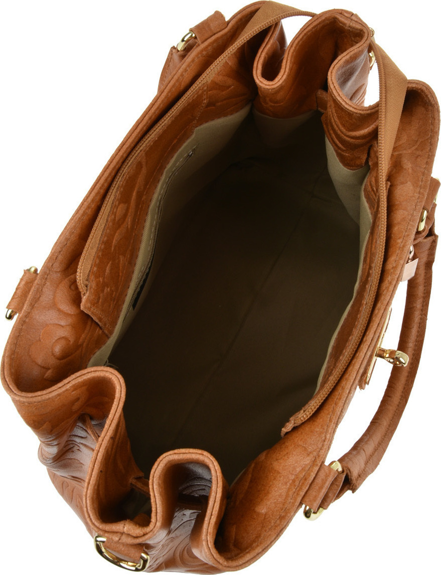 Geanta de mana din piele, model floral, Chiara Canotti CC0210, Cognac, #4, Bagsy